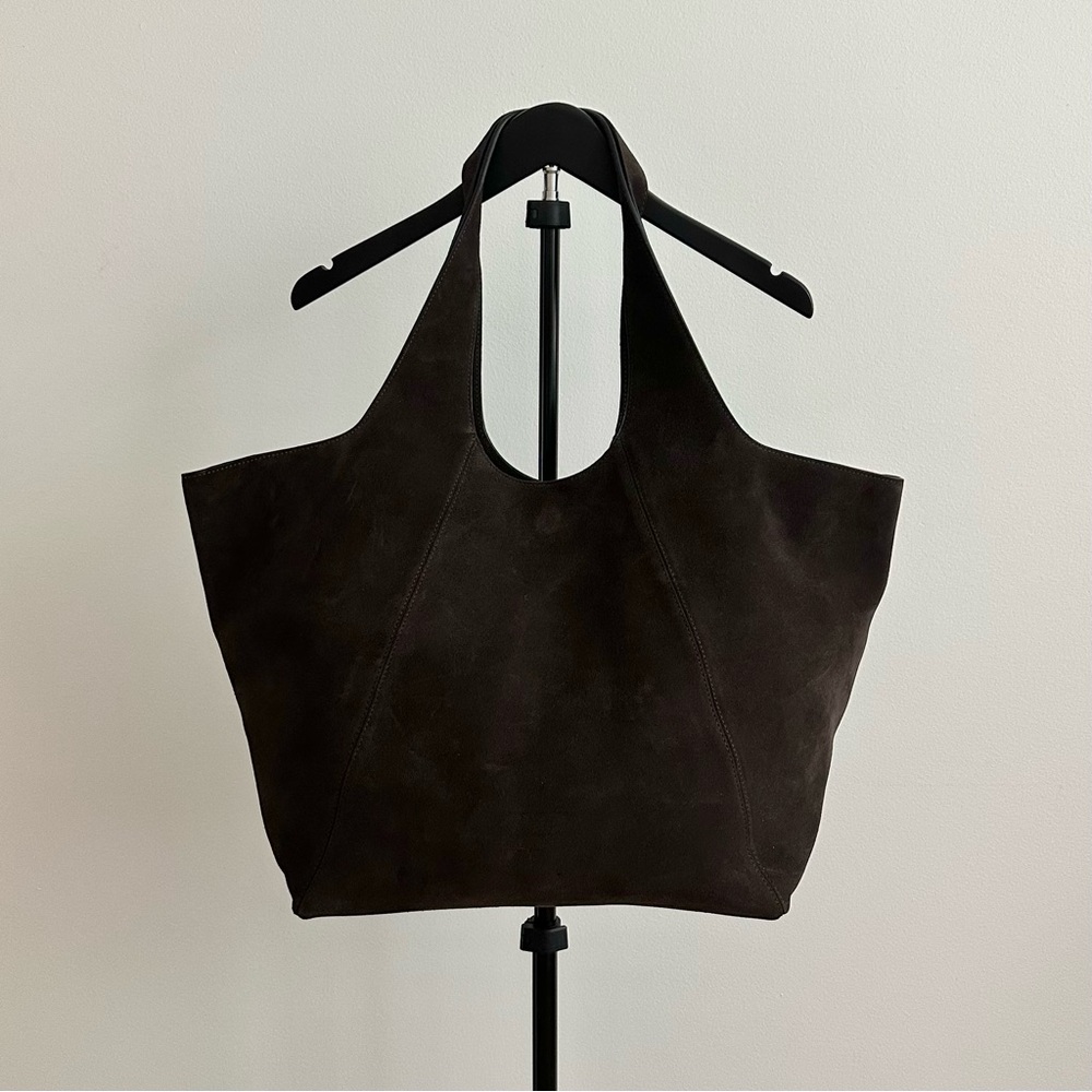 Cos Sculpted Suede Chocolate Brown Large Shoulder Tote Bag